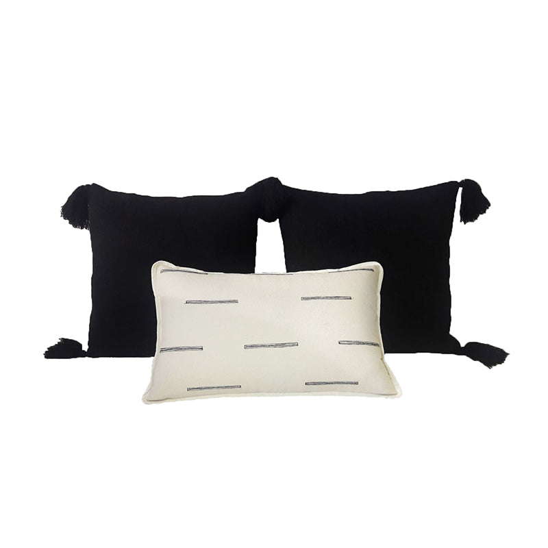 Edgy Tassel Black Pillow Set of 3